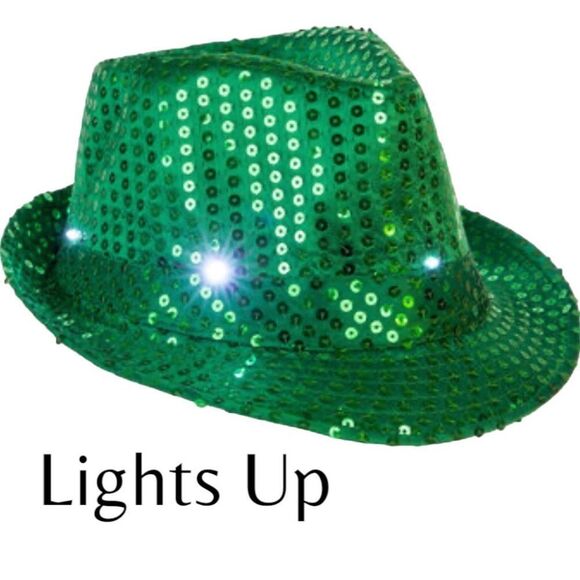 St Patricks Day Fedora Led Light Up Sequins Green Unisex Fedora Irish NEW - Picture 11 of 12